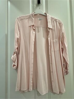 J Jill Light Pink and White Striped Button-Up Shirt Size Petite Large LP